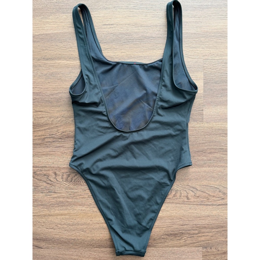 PINK by Frankies‎ Bikinis Dark Green Rose Detail One Piece Swimsuit Size L NWT - Picture 3 of 5